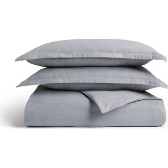 Christy Flannel Marl Brushed Cotton Duvet Cover Sets in Silver at Nordstrom, Size Queen