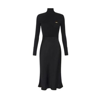 Elisabetta Franchi Midi Dresses, female, Black, Size: M Slim Knit Midi Dress