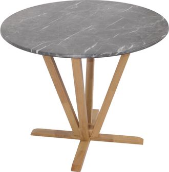 Hhg Hhg - Nunca Usado] Mesa Bistro 656, Mesa De Comedor, Madera Maciza Hpl Laminado Melamina &Oslash;92cm, Aspecto M&aacute;rmol/piedra, Marco Color Claro