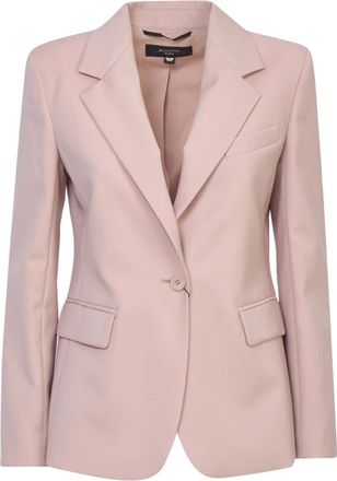 Max Mara Jassen, Dames, Roze, S, Wol, Roze Wollen Blazer met Sartoriale Details