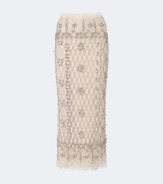 Costarellos Dena embellished lace pencil skirt
