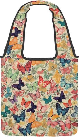 Generic Aesthetic Butterflies Leaves Reversible Canvas Shoulder Tote - Double-Sided Print, 12oz Cotton, 27cm Drop, Fold-Flat Bag for Travel, Shopping, Street 