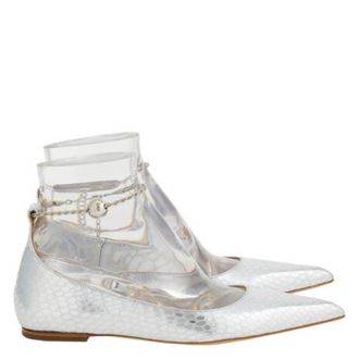 Ferragamo Snake-Embossed Pointed-Toe Ballet Flats, Size 7 C