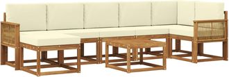vidaXL Conjunto De Sof&aacute;s De Exterior 8 Uds. Natural Y Crema Poli&eacute;ster Vidaxl
