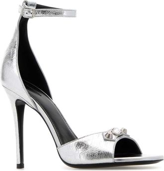 Balenciaga Womens City Up Heel Sandal Silver Lamb Leather