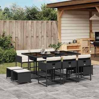 vidaXL Vidaxl - Set De Comedor Jard&iacute;n 11 Pzas Con Cojines Rat&aacute;n Sint&eacute;tico Negro