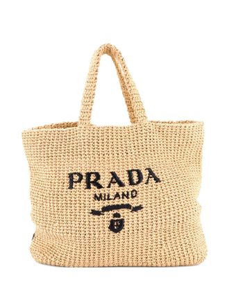 Prada Logo Raffia Large tote bag - Zwart