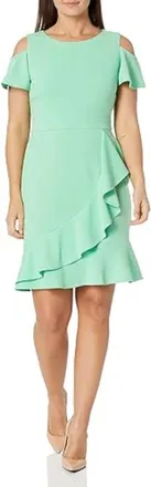 London Times Cold Shoulder Flounce Dress In Green