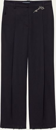 Prada Crystal Brooch Old Gabardine Wool Pants