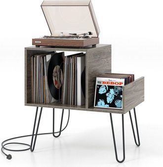 Costway Record Player Stand Turntable Stand Mid-century Modern End Table Grey