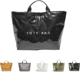 Generic Womens Letters Print Tote Bag, Womens Large PVC Tote Bag Letters Print Handbags Kraft Paper for Work (Black)