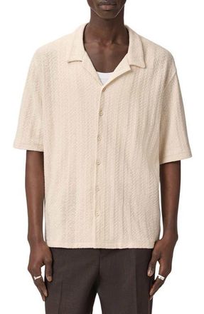AllSaints Trace Textured Cotton Camp Shirt in Cottage White at Nordstrom, Size Xx-Large