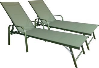 Happy Garden Lote de 2 tumbonas de acero y textileno verde salvia