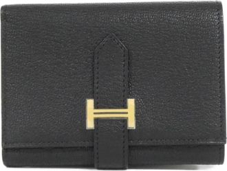Herm&egrave;s Black Chevre Leather Coin Purse/Coin Case (Pre-Owned)