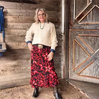 Karen Kane Bias Cut Skirt In Black Red Print