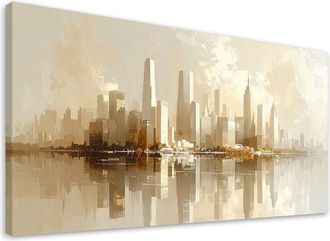 Feeby Cuadro Sobre Lienzo, Arquitectura De Ciudad Moderna En Beige, 120x60