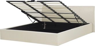 Beliani Cama Tapizada En Tela Beige 180 X 200 Cm Con Almacenaje Aspecto Minimalista Orbey