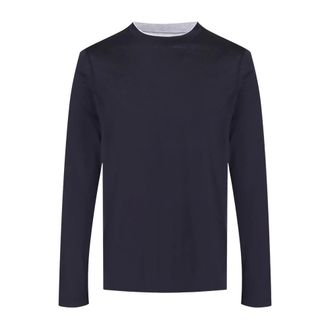 Brunello Cucinelli Camiseta de cuello redondo con ribete en capas - Tops - Hombre - Azul - M