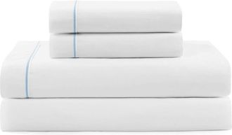 Tommy Hilfiger Cotton Percal Sheet Set in White/Blue at Nordstrom, Size Twin X-Long