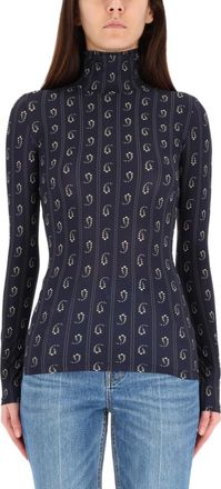 Tory Burch Blue Printed Mock Collar Sweater