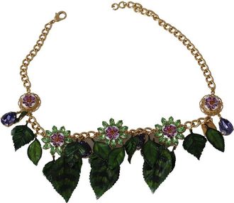 Dolce & Gabbana Leaves Crystal Flower Pendant Necklace