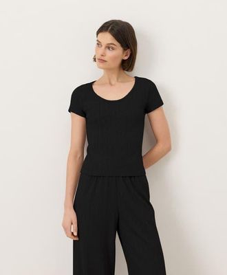 Pact Organic Cotton Pointelle Scoop Neck Tee in Black at Nordstrom, Size Xx-Large