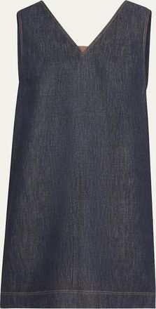 Brunello Cucinelli Short V-Neck Denim Tank Dress with Monili Insert