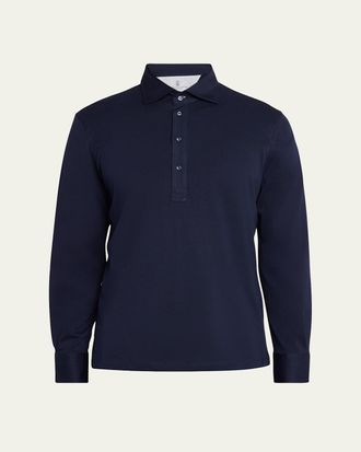Brunello Cucinelli Mens Cotton Jersey Long-Sleeve Polo Shirt