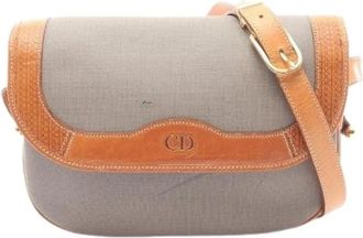 Dior Pre-owned Cross Body Bags, female, Gray, Size: ONE SIZE Pre-owned CD Logo Coated Canvas Leather Shoulder Bag