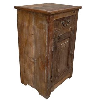 Wanderlust Deco Mesita De Noche De Madera Acabado Artesanal Marr&oacute;n 44x35x76h Cm