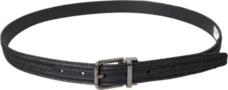 Dolce & Gabbana Mens Black Jacquard Stripes Silver Metal Buckle Belt Leather