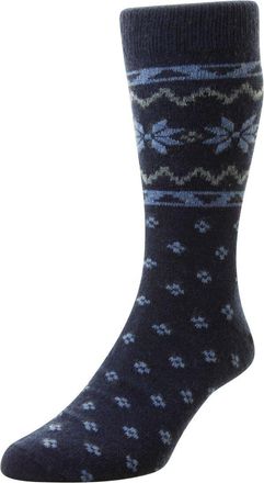 Hj Hall Fairisle Border Casual Merino Wool Socks HJ7822 Navy 6-11