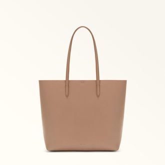 Furla Ella Tote M Greige Grey Double Pebble Calf Leather Woman