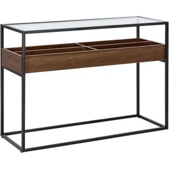 Beliani Tavolo consolle piano in vetro temperato metallo temperato metallo nero legno scuro Waco