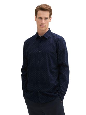 Tom Tailor Langarmhemd TOM TAILOR, Herren, Gr. M, N-Gr, blau (navy dot design), Web, Obermaterial: 98% Baumwolle, 2% Elasthan, kariert, unifarben, gerade h&uuml;ftbed