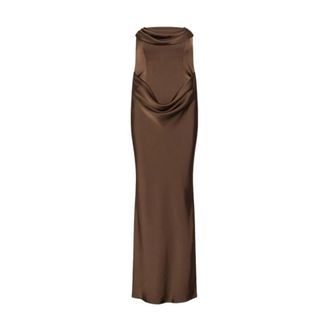 Rotate Corsage Lange Jurk - Dames - Avondkleed - Bruin - 2XS - Polyester - Kleedjes