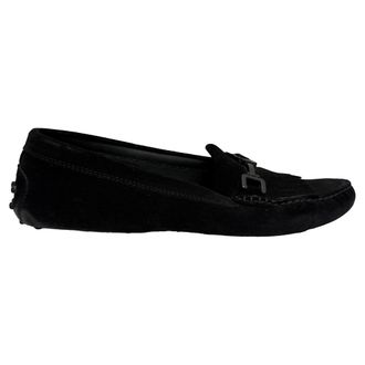 Tod's TodS Pre-owned Womens Fringed Gommino Driving Loafers in Black Suede - Size EU 41