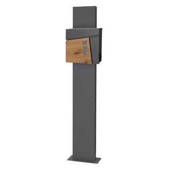 ML Design Buz&oacute;n de correo antracita/madera con pedestal 170cm y vetanillas