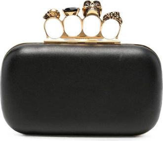 Alexander McQueen Tassen, Dames, Zwart, ONE Size, Leer, Skull Four-Ring Clutch
