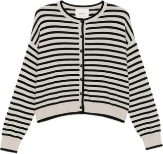 Lisa Yang Gestreepte Knopenvest - Dames - Cashmere truien - Beige - XS - Truien & Vesten