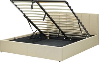 Beliani Cama Con Somier De Poli&eacute;ster Beige Negro 160 X 200 Cm Cabecero Almacenaje Dreux