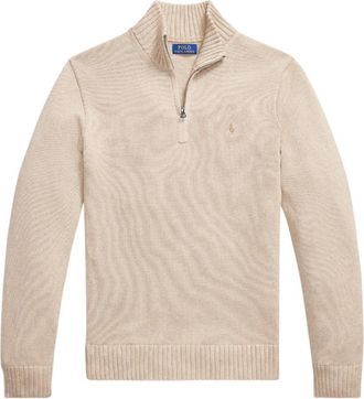 Ralph Lauren Katoenen Mockneck Sweater met Kwartrits - Heren - Coltruien - Beige - XL - Katoen - Truien & Vesten