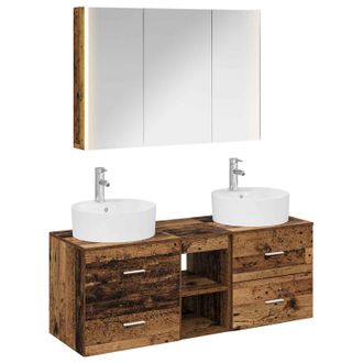 vidaXL Juego De Muebles De Ba&ntilde;o 4 Pcs Madera Envejecida Vidaxl