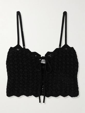 Saint Laurent Crop Top In Maglia Punto A Giorno - Nero