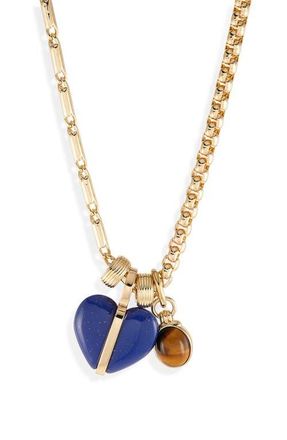 Roxanne Assoulin Semi Heart Charm Cable Necklace in Gold/Lapis/Tigers Eye at Nordstrom