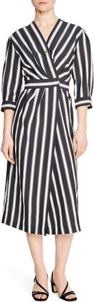 Sandro Carl Button Front Stripe Midi Dress in Black at Nordstrom Rack, Size 6 Us / 38 Fr