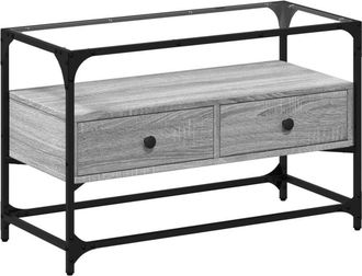 vidaXL Vidaxl - Mueble Tv Cristal Y Madera Ingenier&iacute;a Gris Sonoma 80x35x51 Cm