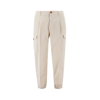 Brunello Cucinelli Tapered Trousers, male, Beige, 3XL, Cotton Gabardine Trousers with Cargo Pockets