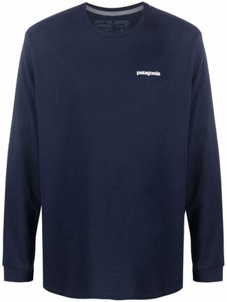 Patagonia logo-print T-shirt - men - Recycled Cotton/Recycled Polyester - M - Blue