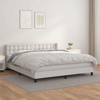 vidaXL Vidaxl - Cama Box Spring Con Colch&oacute;n Cuero Sint&eacute;tico Blanco 160x200 Cm